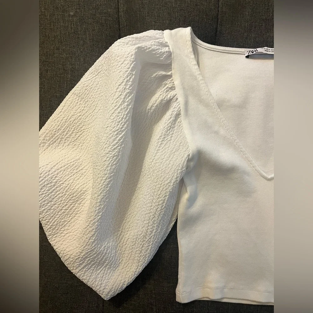 Zara White Puff Sleeve Top XS/S